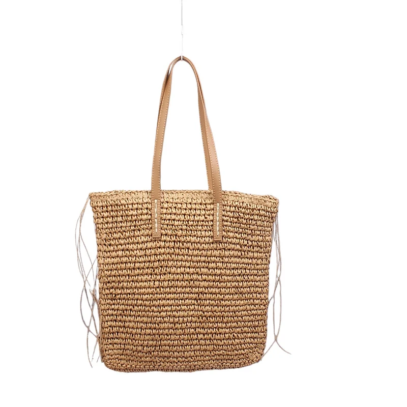 Handgewebte Strandtasche aus Naturmaterial mit Lederdetails Skanto