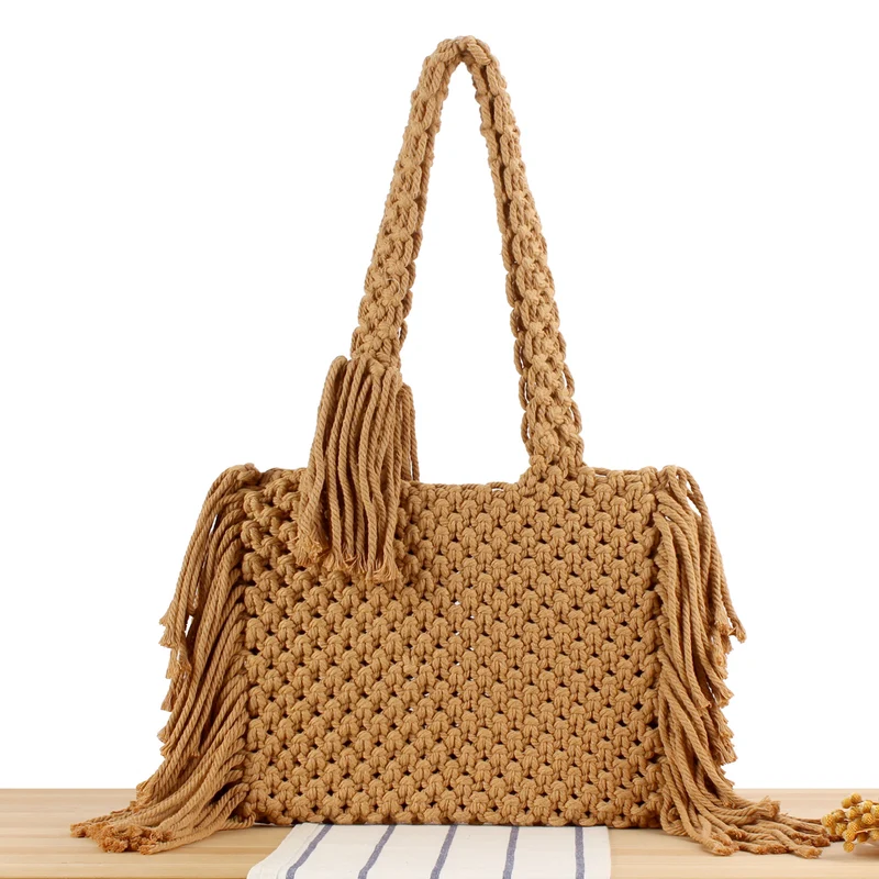Handgeknüpfte Makramee-Handtasche mit eleganten Fransen Skanto