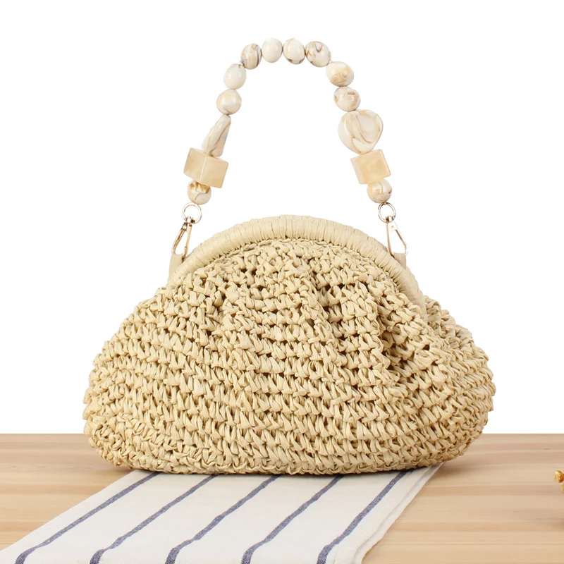 Stylische Handtasche mit buntem Perlenhenkel Skanto