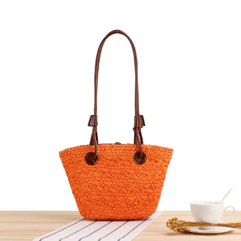 Handgemachte Strandtasche mit braunen Ledergriffen Skanto