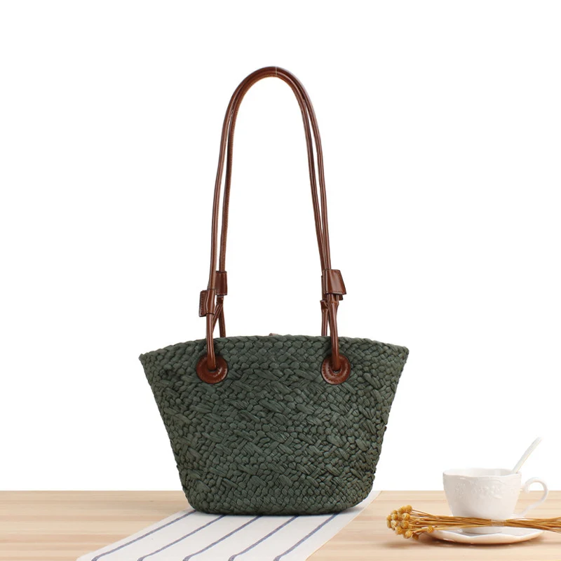 Handgemachte Strandtasche mit braunen Ledergriffen Skanto