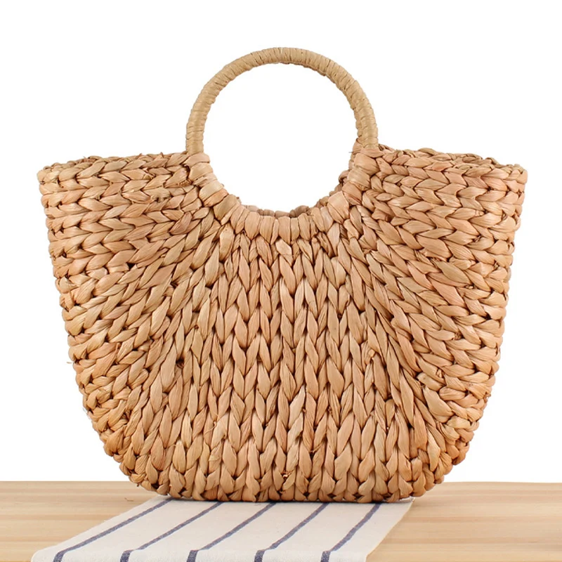 Gewebte Naturmaterial-Handtasche mit elegantem Rundgriff Skanto