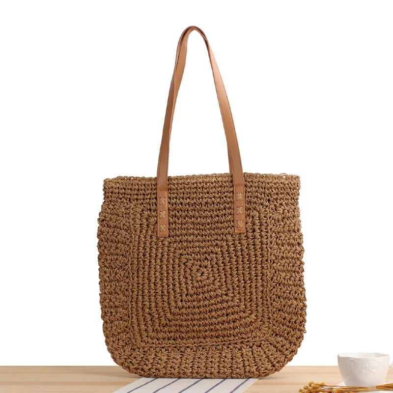 Schultertasche aus Naturhanf mit Ledergriff Skanto