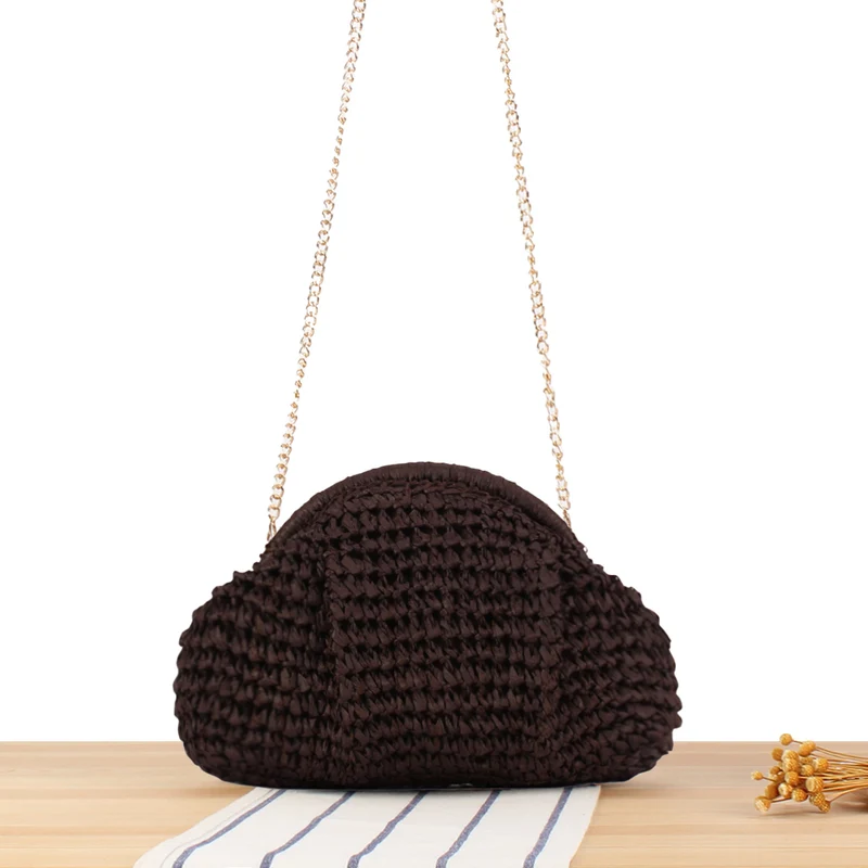 Hochwertige Handtasche aus Naturmaterial mit silbernem Kettenriemen Skanto
