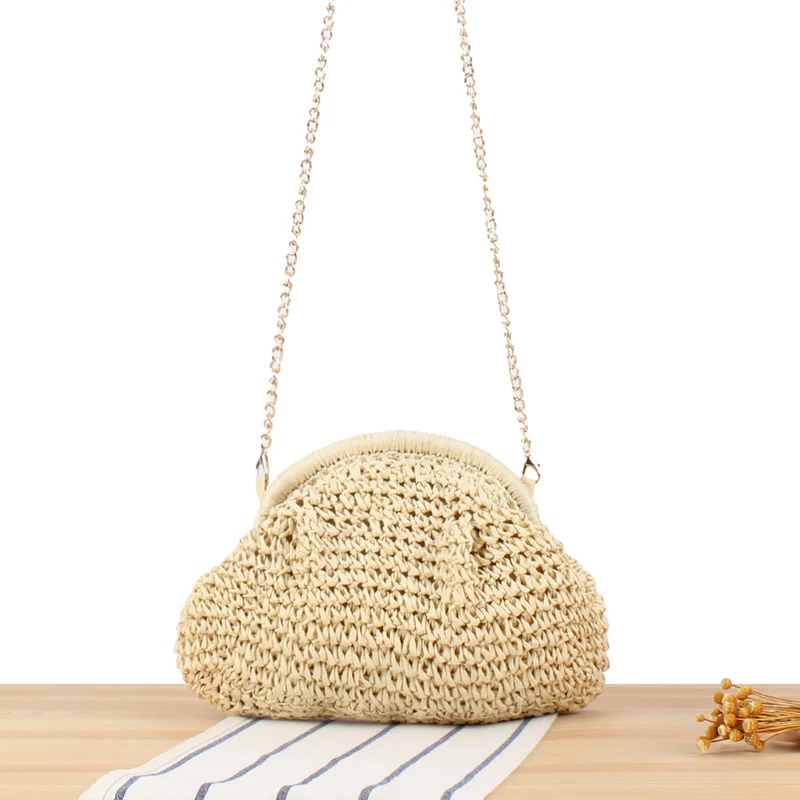 Hochwertige Handtasche aus Naturmaterial mit silbernem Kettenriemen Skanto
