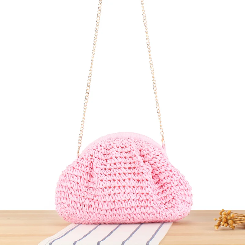 Hochwertige Handtasche aus Naturmaterial mit silbernem Kettenriemen Skanto