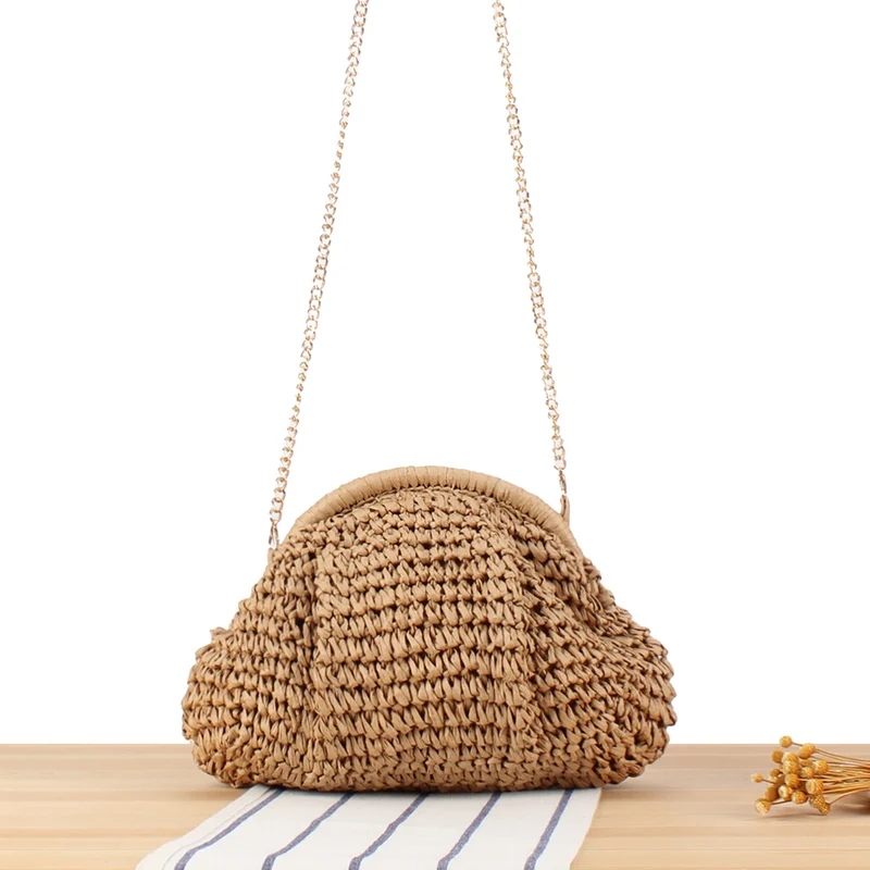 Hochwertige Handtasche aus Naturmaterial mit silbernem Kettenriemen Skanto