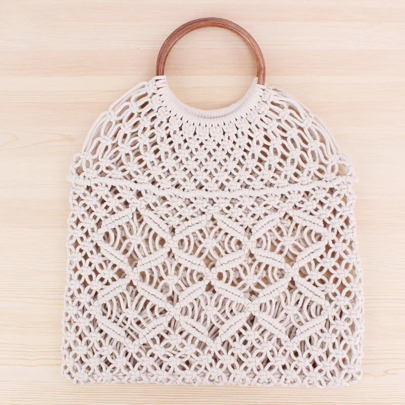 Makramee-Tote Bag mit Holzgriff Skanto