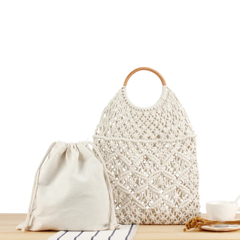 Makramee-Tote Bag mit Holzgriff Skanto