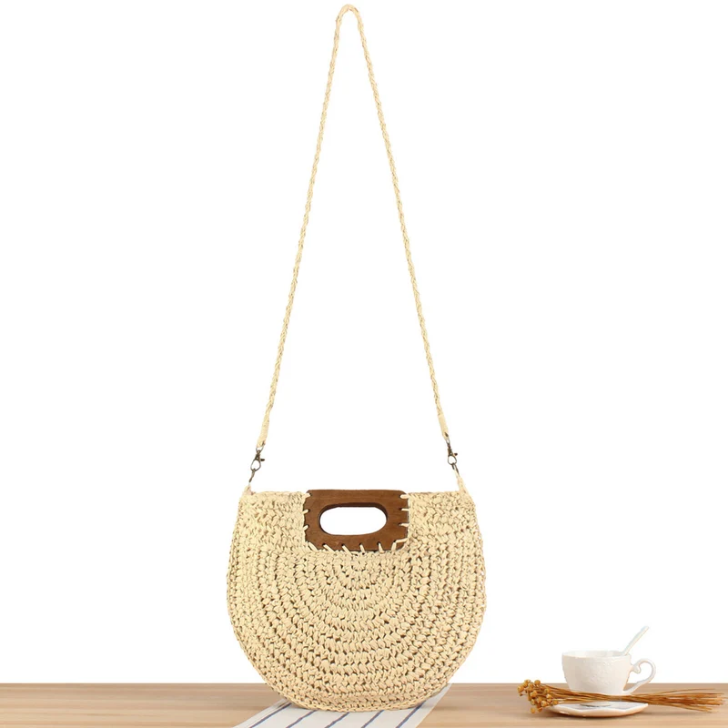 Makramee Schultertasche mit Holzgriff Skanto