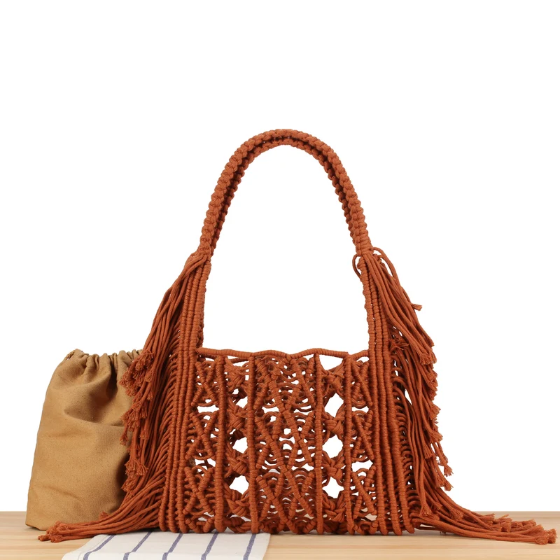 Makramee Schultertasche mit Fransen und Innentasche Skanto