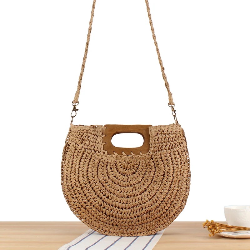 Handtasche aus hochwertigem Pflanzenfasergeflecht mit Holzgriff Skanto