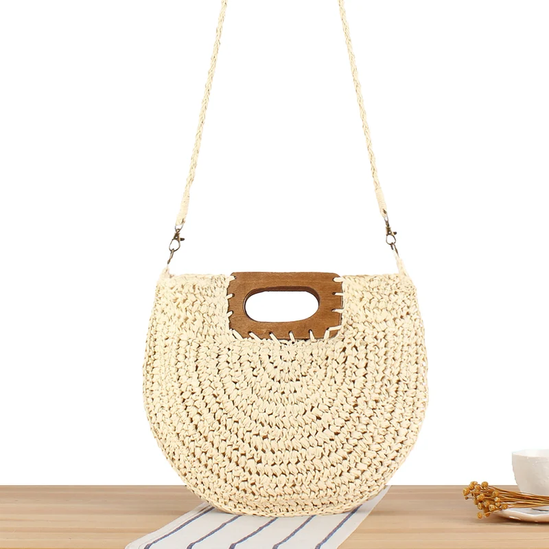Handtasche aus hochwertigem Pflanzenfasergeflecht mit Holzgriff Skanto