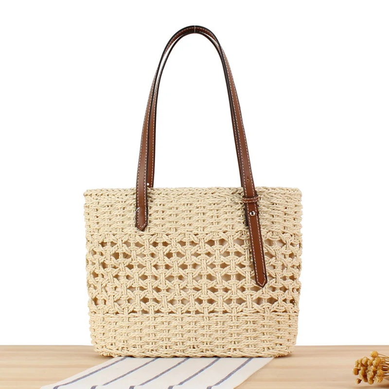 Handtasche aus handgewebtem Geflecht mit robusten Ledergriffen Skanto