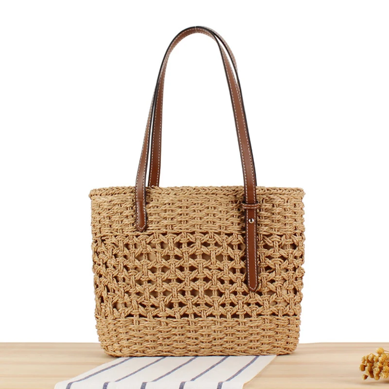 Handtasche aus handgewebtem Geflecht mit robusten Ledergriffen Skanto