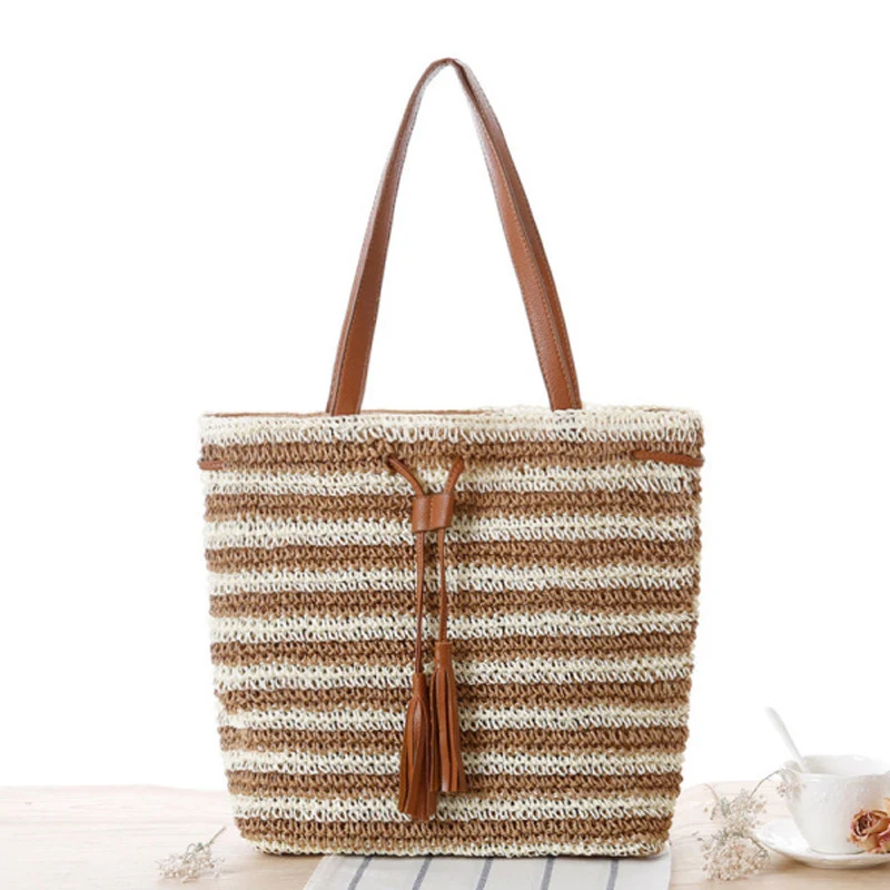 Stilvolle Stroh-Strandtasche mit Lederakzenten Skanto