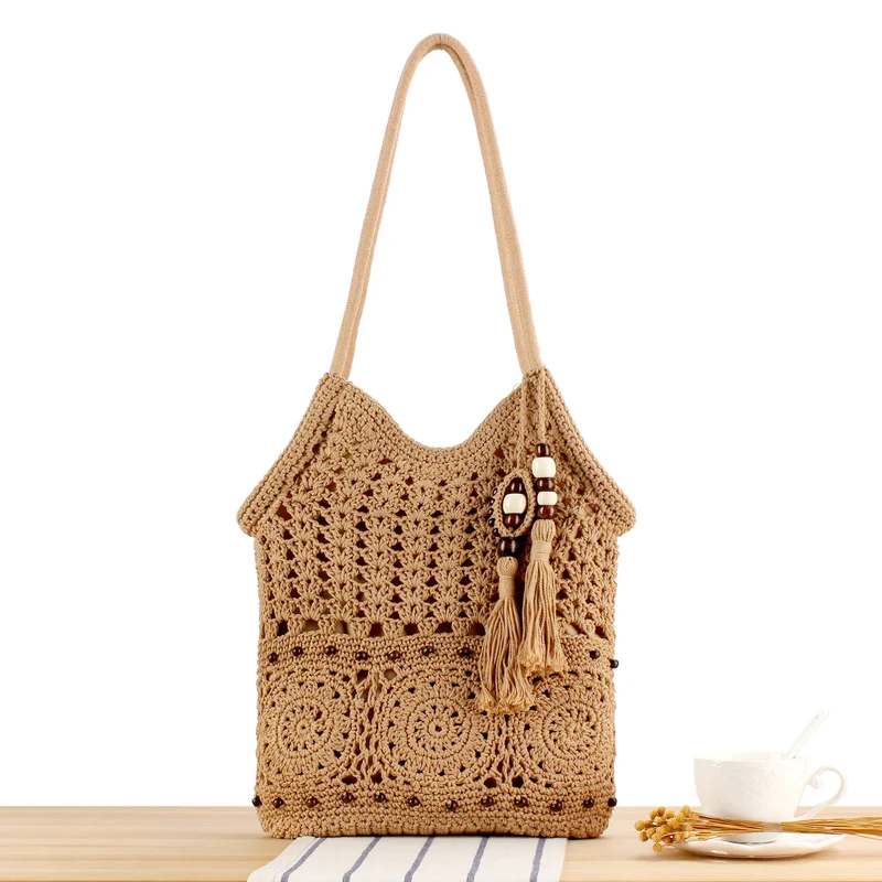 Handgeknüpfte Makramee-Tasche mit verspieltem Anhänger Skanto