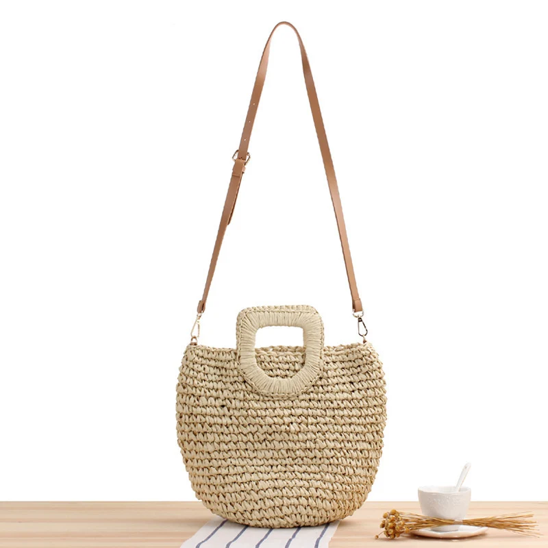 Handgefertigte Raffia-Crossover-Tasche mit eckigem Griff Skanto