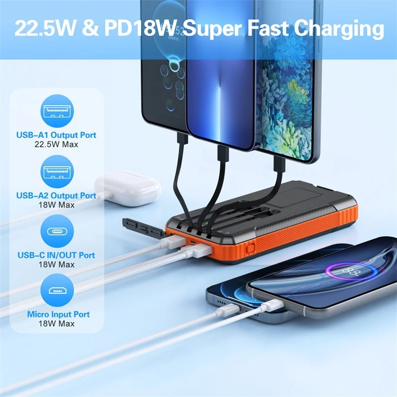 Powerbank mit Solarladefunktion und integrierter LED-Lampe Skanto
