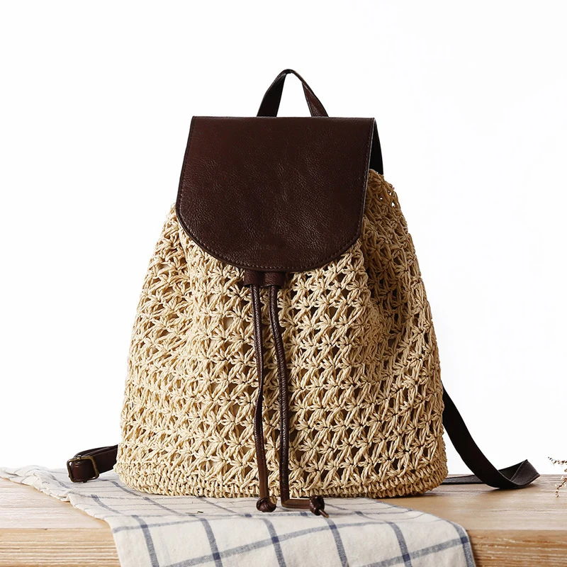 Makramee-Rucksacktasche mit eleganter Lederklappe Skanto
