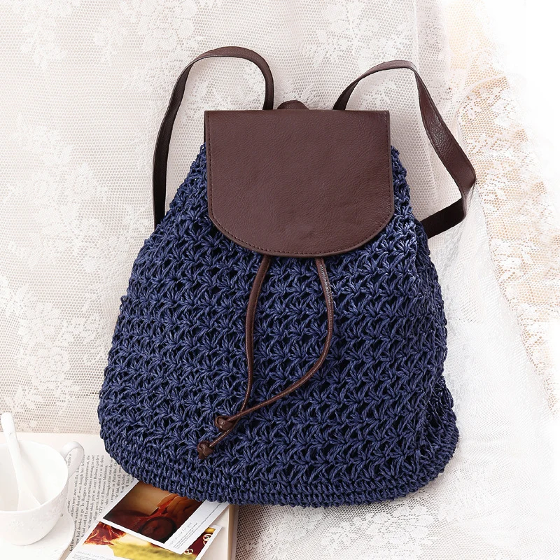 Makramee-Rucksacktasche mit eleganter Lederklappe Skanto