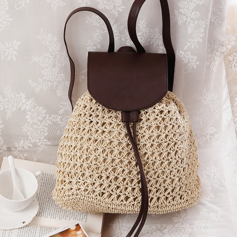 Makramee-Rucksacktasche mit eleganter Lederklappe Skanto