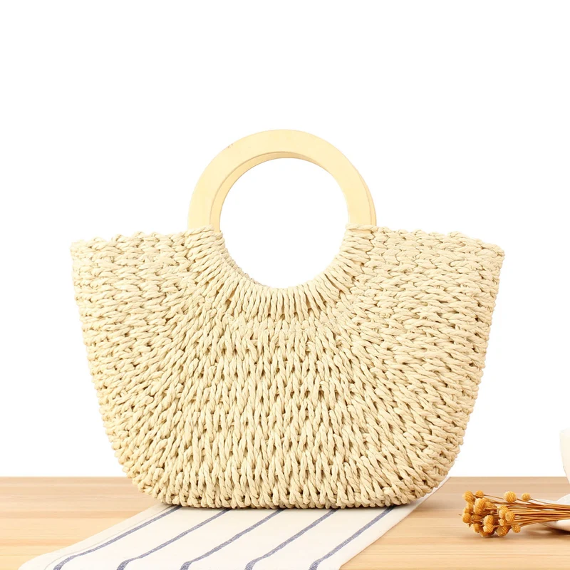 Designer-Tasche aus handgeflochtenem Korbgeflecht mit Holzgriff Skanto