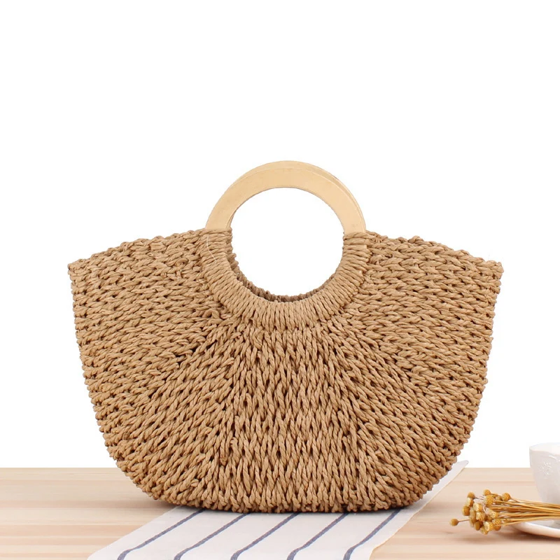 Designer-Tasche aus handgeflochtenem Korbgeflecht mit Holzgriff Skanto