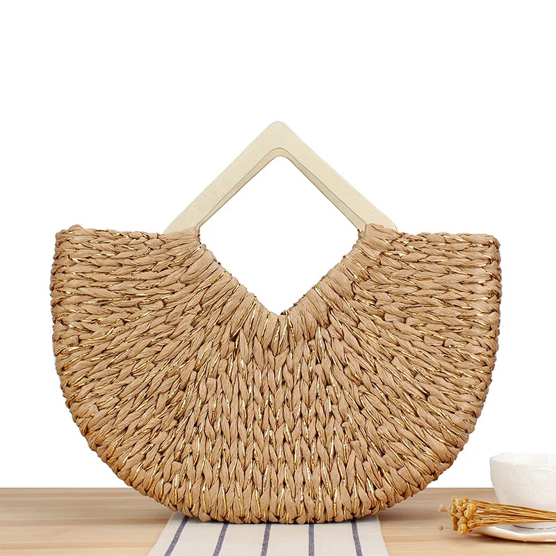 Geflochtene Abendtasche mit elegantem Holzgriff Skanto
