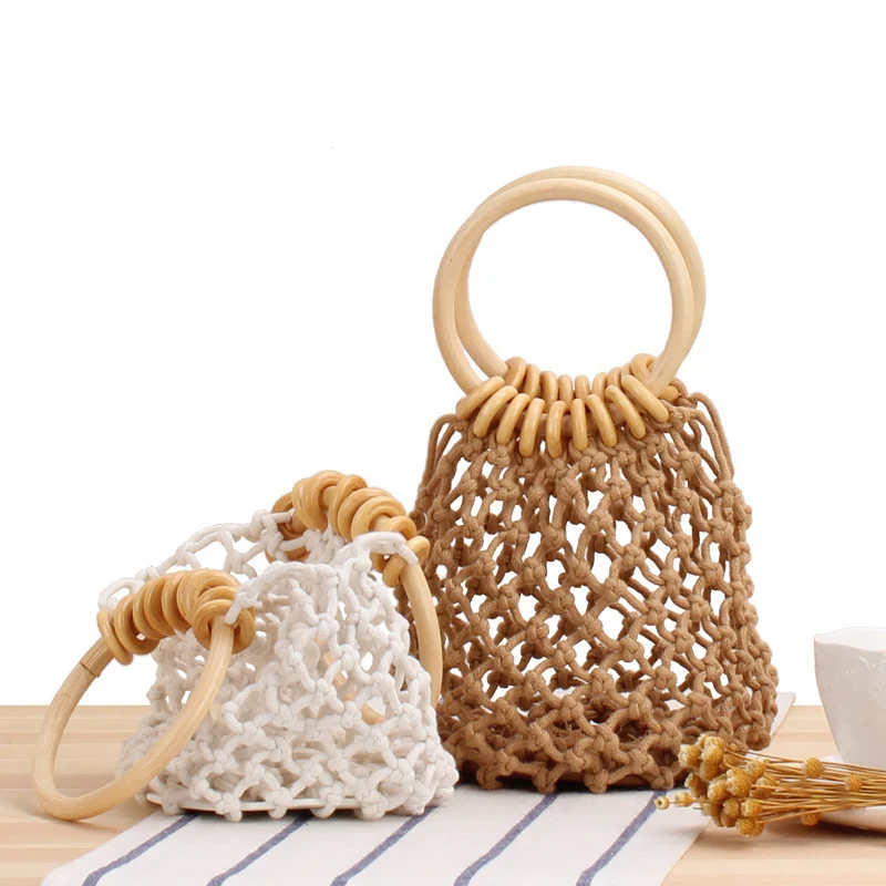 Elegante Netztasche mit Holzgriffen Skanto