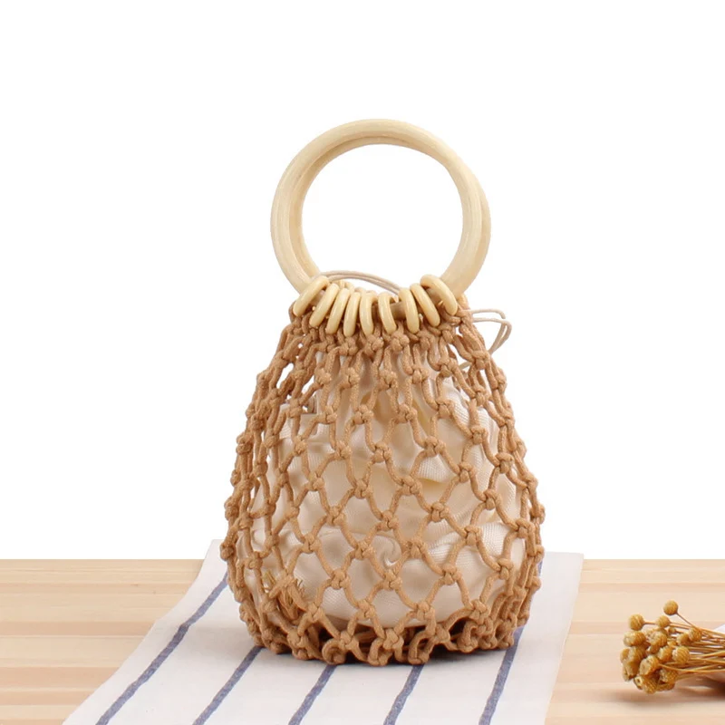 Elegante Netztasche mit Holzgriffen Skanto