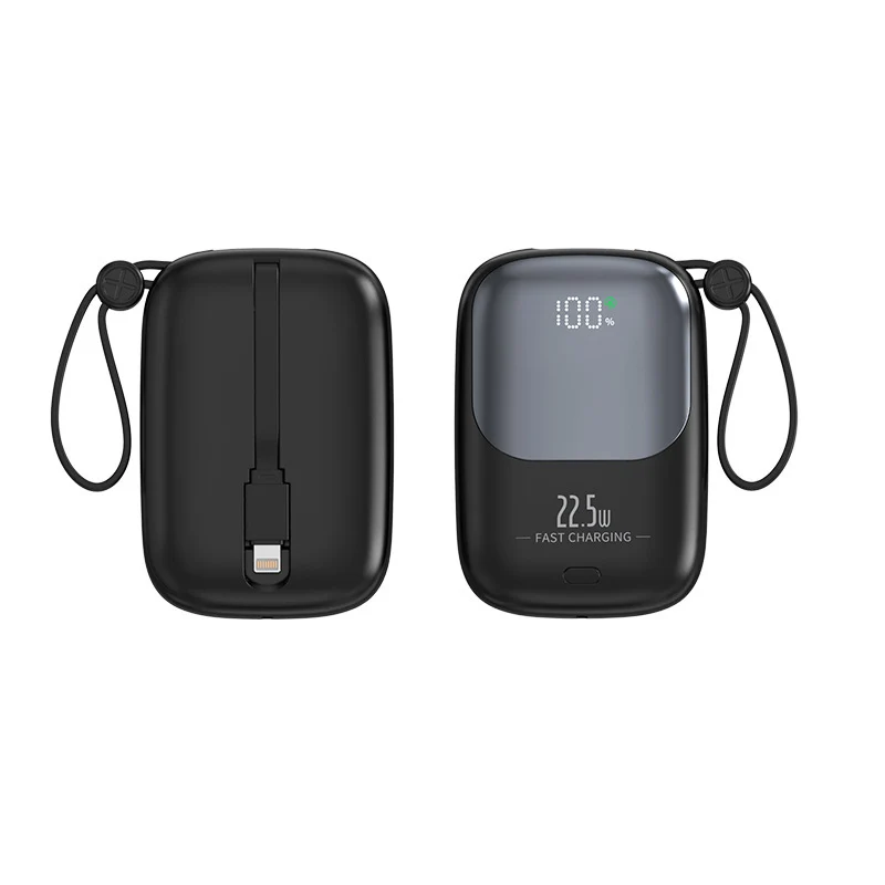 Tragbare Powerbank mit digitaler Ladeanzeige und integriertem Ladekabel Skanto