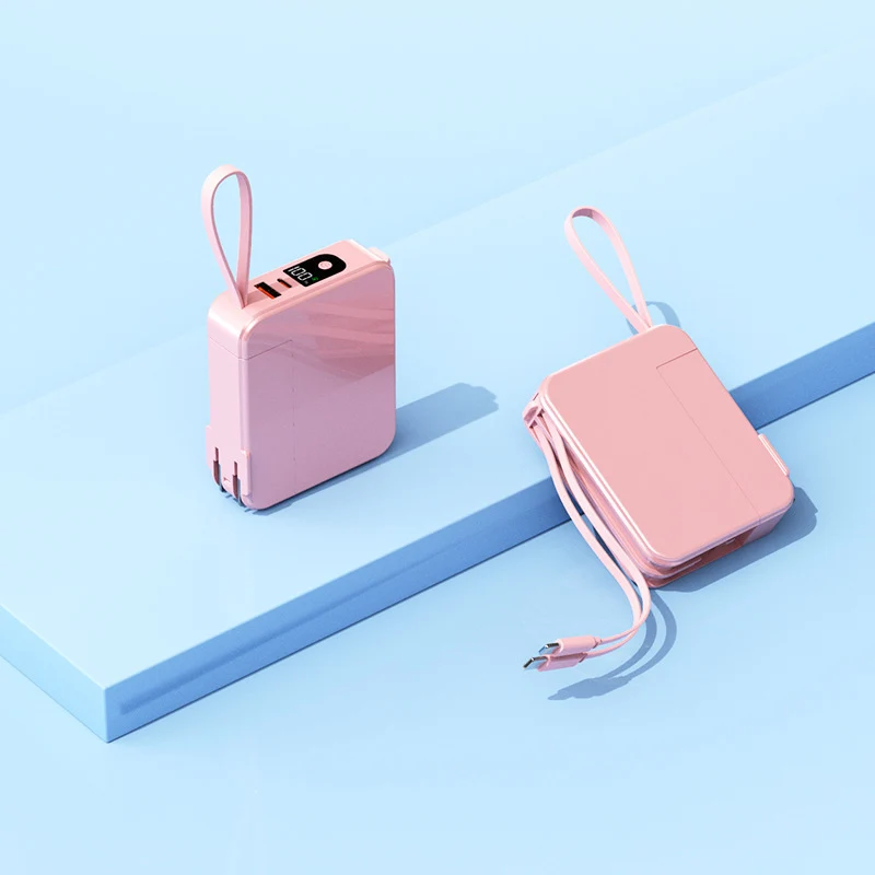 Tragbare Powerbank mit ausziehbarem Ladekabel und Digitalanzeige Skanto