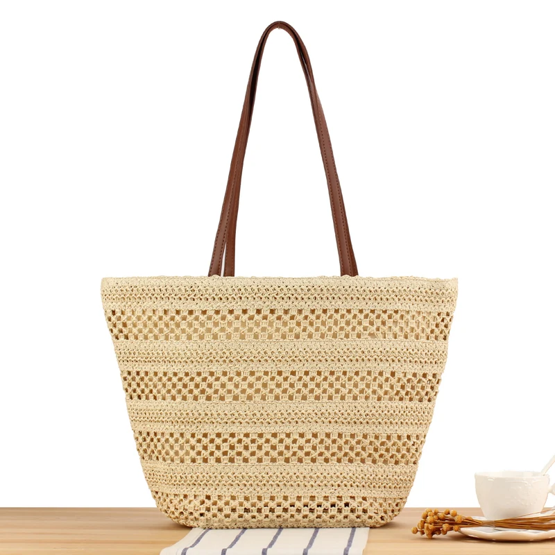 Elegante Stroh-Strandtasche mit hochwertigem Kunstledergriff Skanto
