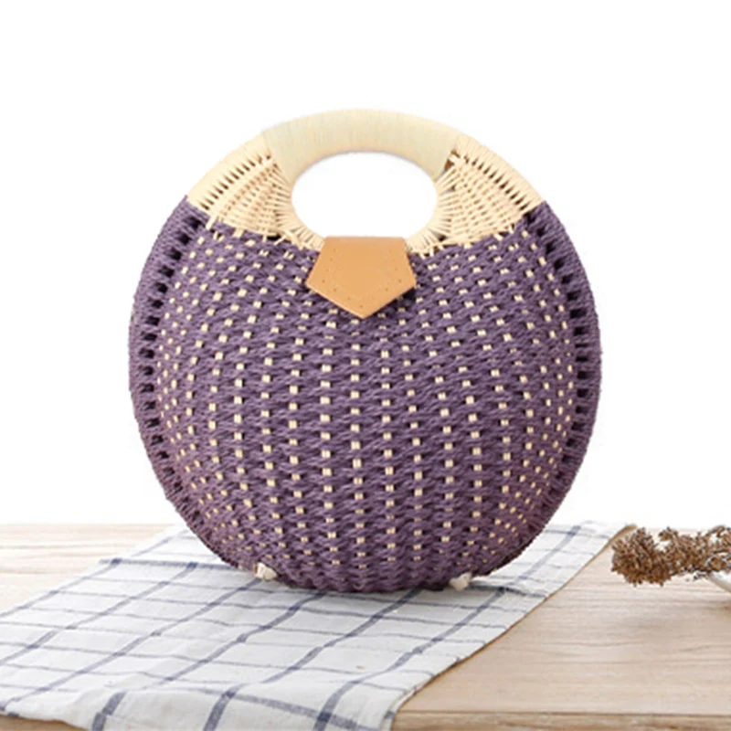 Runde Strohtasche mit elegantem Ledergriff Skanto