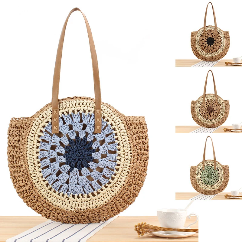 Runde Raffia-Korbtasche mit handgewebtem Design Skanto