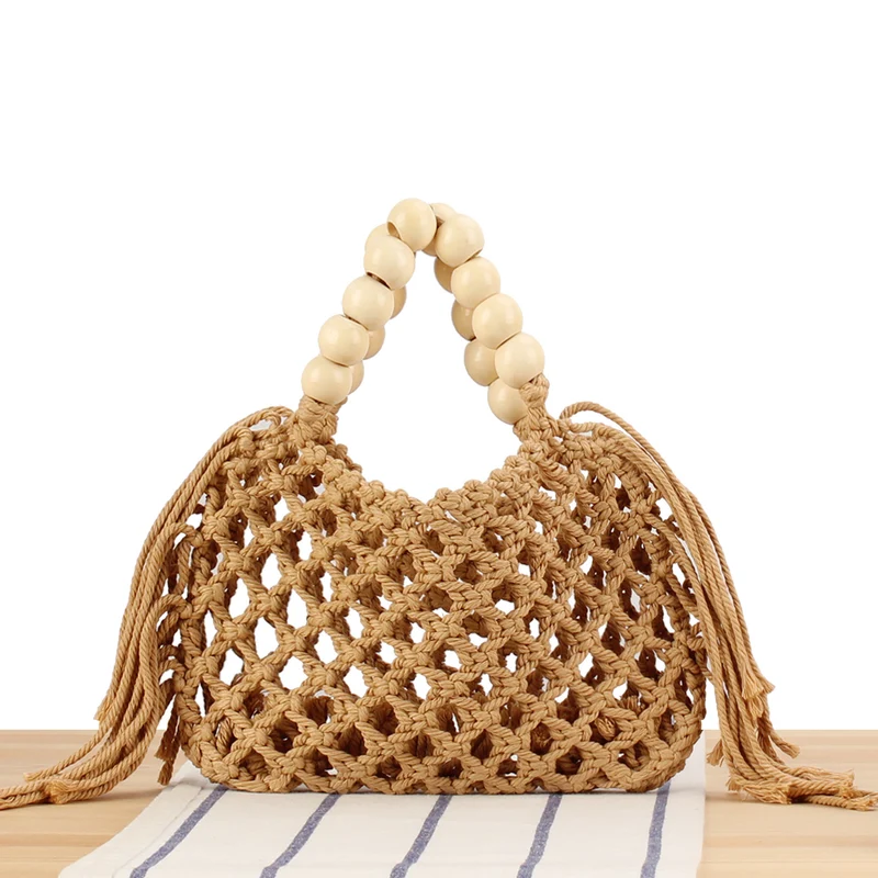 Handgefertigte Makramee-Tasche mit Holzgriff Skanto