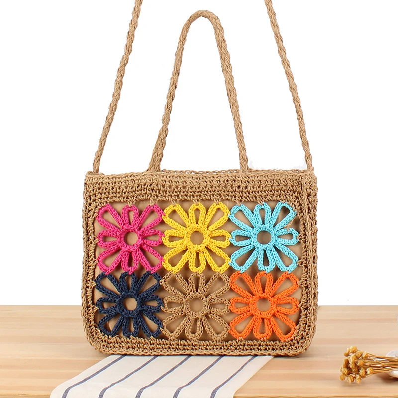 Handgefertigte Korbtasche mit buntem Blumenmuster Skanto