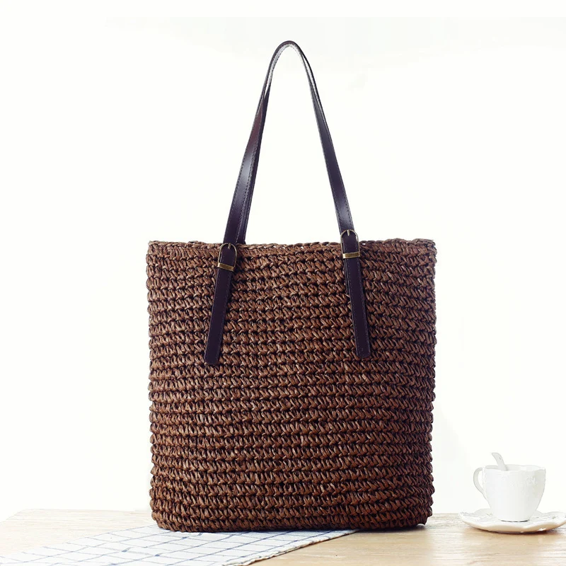 Geflochtene Strandtasche mit robusten Ledergriffen Skanto