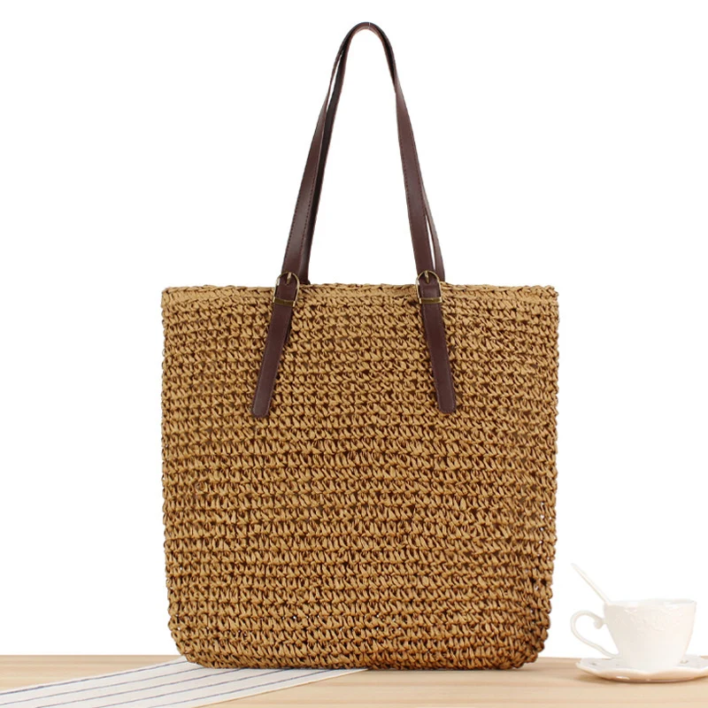 Geflochtene Strandtasche mit robusten Ledergriffen Skanto