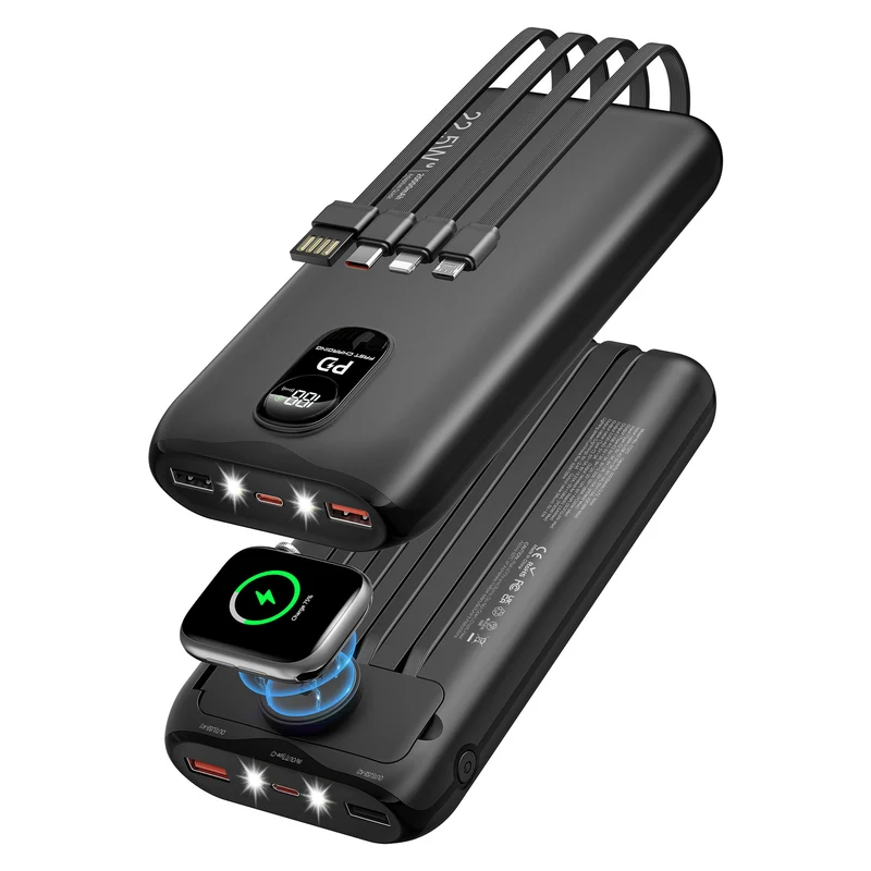 Tragbare Powerbank mit schneller induktiver Ladefunktion und mehreren USB-Anschlüssen Skanto