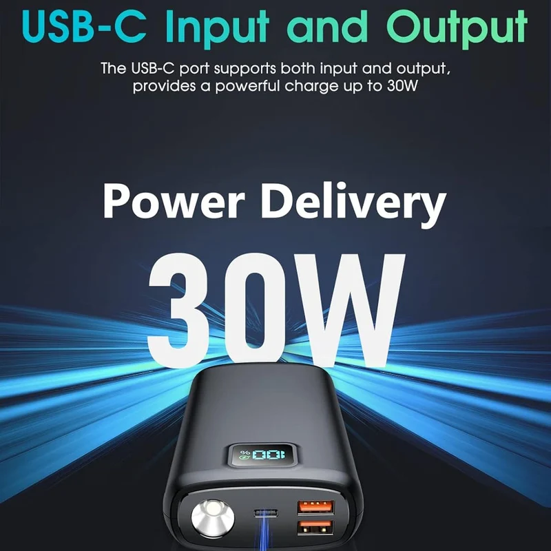Tragbare Powerbank mit digitalem LED-Display und Taschenlampenfunktion Skanto