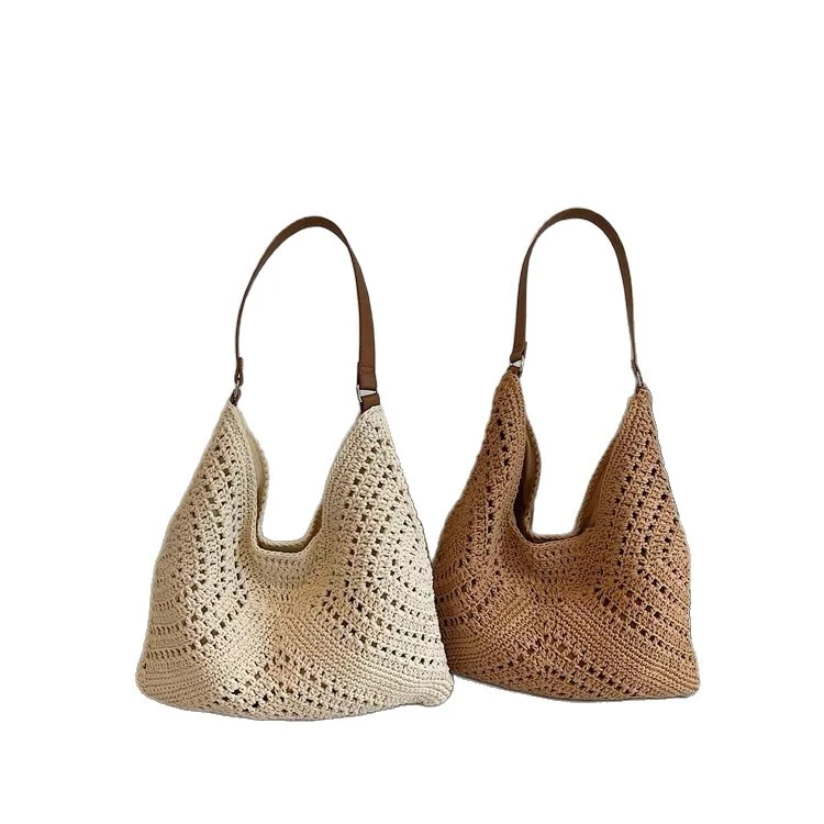 Strick-Schultertasche mit Ledergriff Skanto