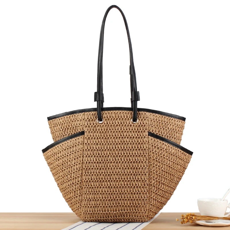 Geflochtene Strandtasche mit elegantem Lederdetail Skanto