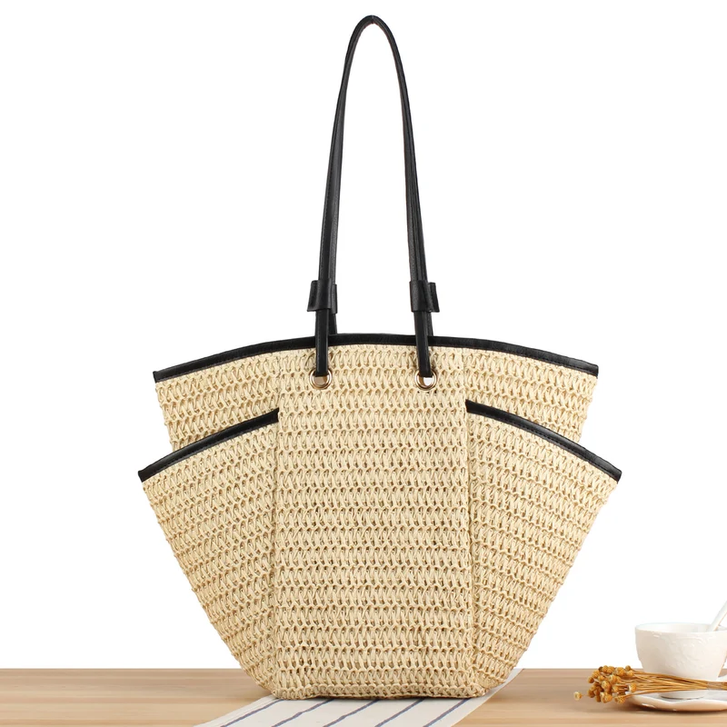 Geflochtene Strandtasche mit elegantem Lederdetail Skanto