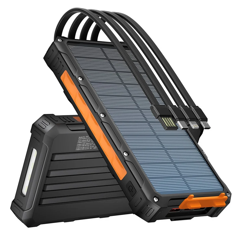 Solar-Powerbank mit integrierten Ladekabeln und robustem Gehäuse Skanto