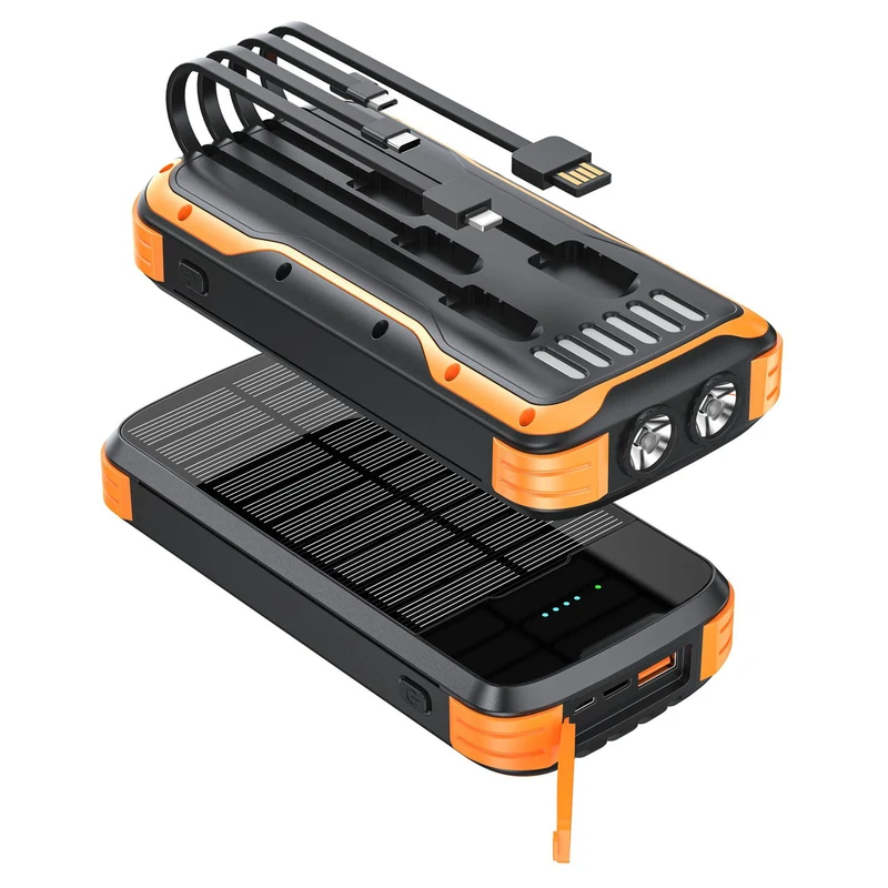 Solar-Powerbank mit integriertem LED-Licht und mehreren Ladeanschlüssen Skanto