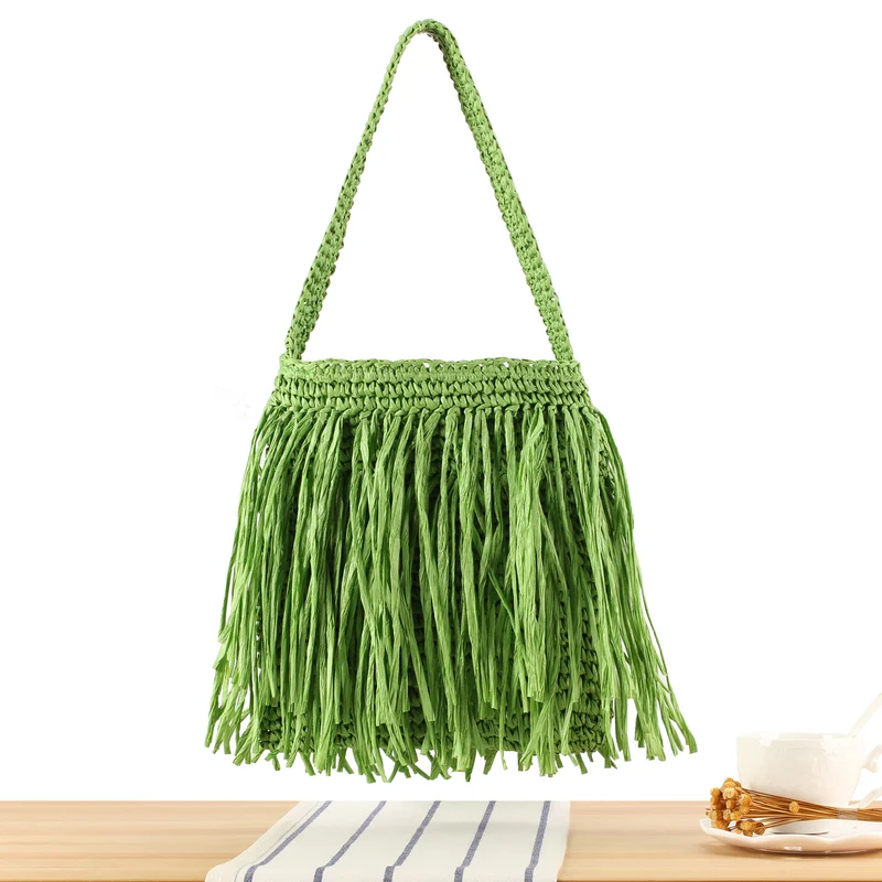 Geflochtene Sommerhandtasche mit Fransen-Design Skanto