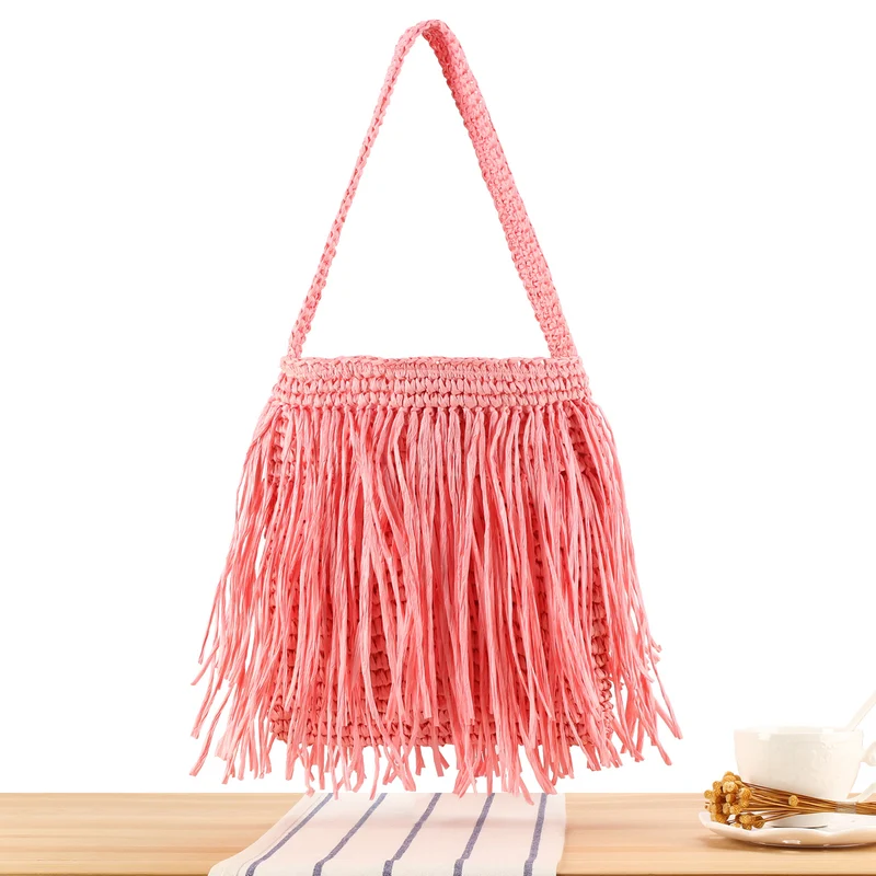 Geflochtene Sommerhandtasche mit Fransen-Design Skanto