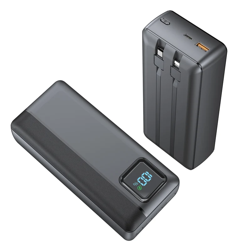 Powerbank mit integrierten Ladekabeln und digitalem Display Skanto